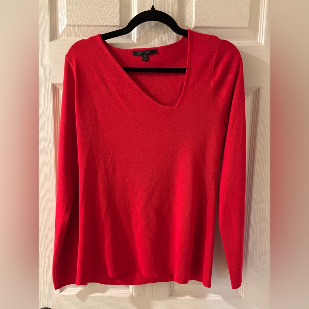 Cyrus Red Asymmetrical V-Neck Sweater Medium